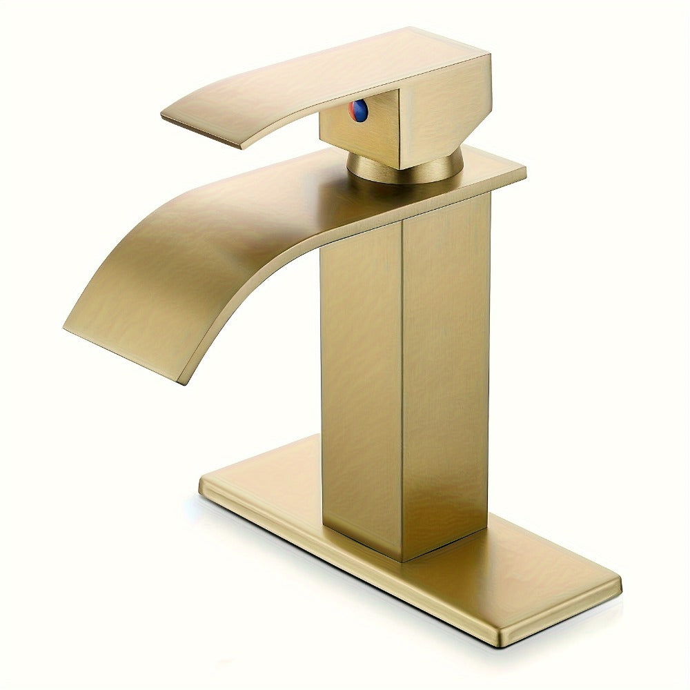Waterfall Bathroom Sink Faucet, Single Hole or 3-Hole Mixer Tap with 6" Deck Plate, Ceramic Valve, Vanity Faucet for Farmhouse RV Bathroom, Brushed Gold Matte Black Nickel Chrome - product image 9