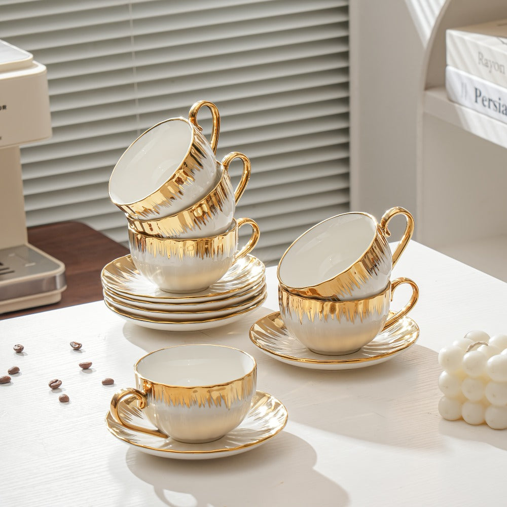 European Ceramic Coffee Cup and Saucer Set of 6 – Light Luxury 8.45oz Porcelain Tea Cups with Plates | Elegant Floral Dinnerware for Wedding Mother's Day Holiday Gift - product image 2