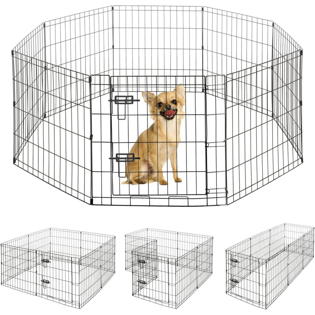 Dog Playpen 8 Panel Foldable Metal Pet Fence with Gate | Rugged Indoor Outdoor Exercise Pen for Small Dogs & Animals | 24 Inch | Multiple Configurations - product image