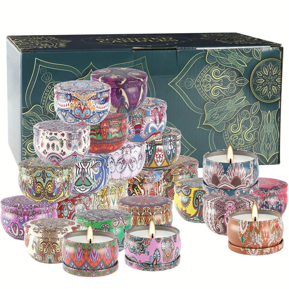 Scented Candles Gift Set 24 Pack Aromatherapy Soy Wax Candles with Lids Portable Travel Tin Can Candles for Home Spa Yoga Birthday Valentine's Day Mother's Day - product image