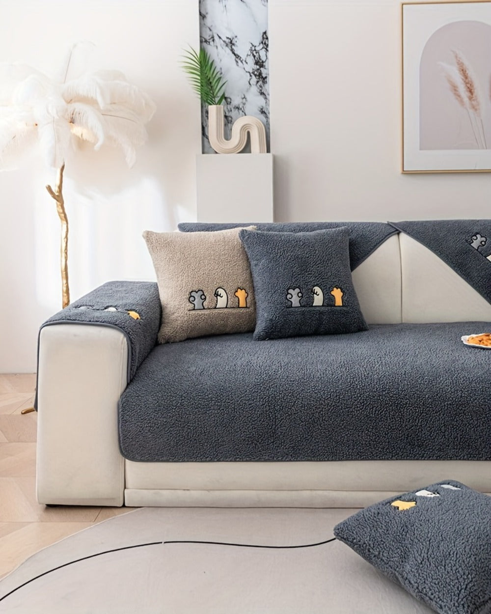 Plush Shearling Sofa Cover Non-Slip Pet-Friendly Couch Protector Animal Bone Embroidery Soft Warm for Living Room Bedroom Office 2 3 4 Seater - product image 34