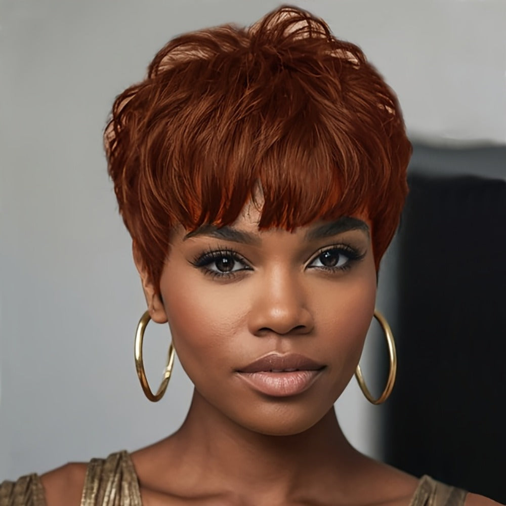 Short Wavy Bob Wig with Bangs Synthetic 6 Colors | Natural Black Burgundy Lavender Auburn Red for Women Daily Wear Party Cosplay Halloween Costume - product image 7
