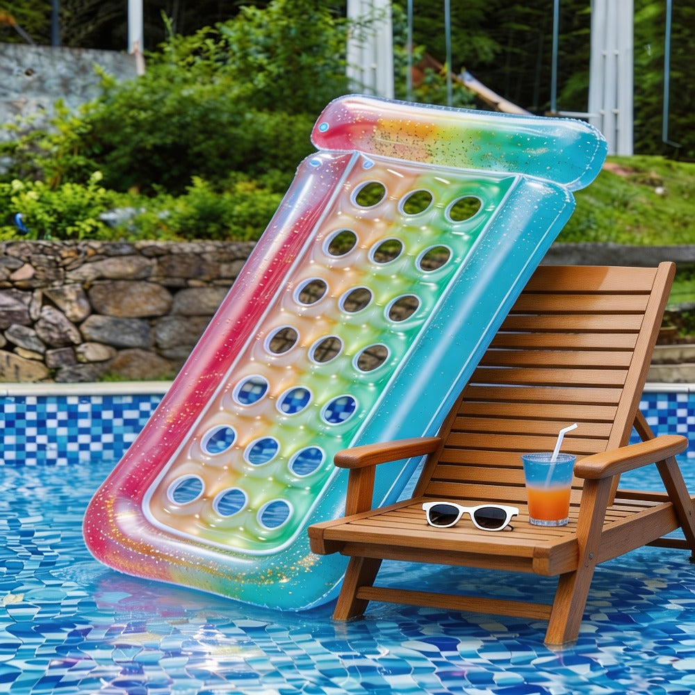 Inflatable Pool Float Sequin Gradient, Rectangular PVC Floating Bed with Ventilation Holes & Flash Gradient Colors, Buoyancy Water Lounge for Indoor Outdoor Pool Beach Lake - product image 13