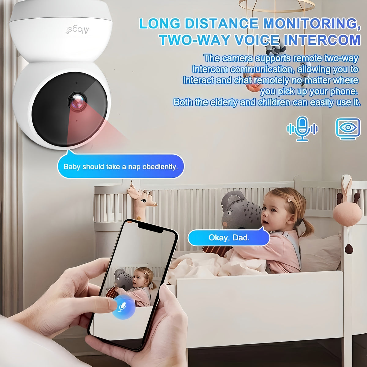 Alaga 2K Monitor with Camera and Audio - Indoor Security Camera, AI Motion Detection, 2.4G/5G Wifi, Night Vision, 2-Way Talk, Cloud/Sd Storage