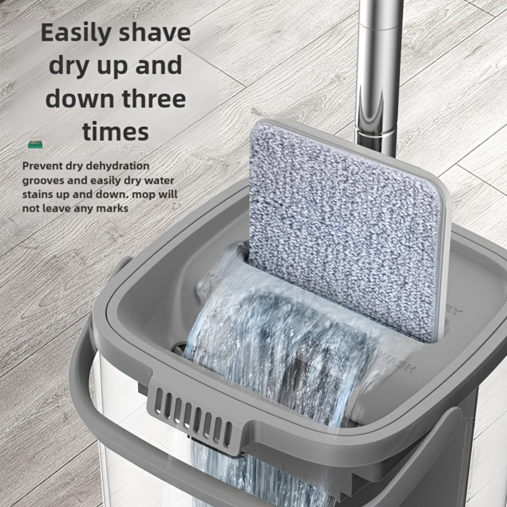 Flat Mop with Bucket Set, Hands-Free Wringing Floor Mop, 6 Replacement Microfiber Cloths, Wet & Dry Dual-Use, Durable Plastic Frame, for Hardwood Tile Laminate Bedroom Kitchen Livi - product image 2