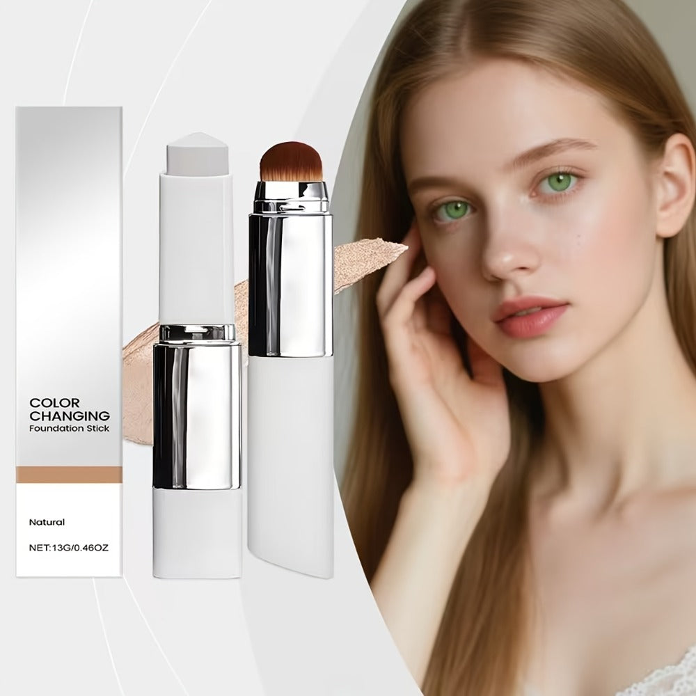 Skin Tone Adapting Color-Changing Foundation Stick 2-Piece with Built-In Brush & Puff — Lightweight Matte Finish Sheer to Buildable Coverage Everyday Makeup for Women Ivory White N - product image 2