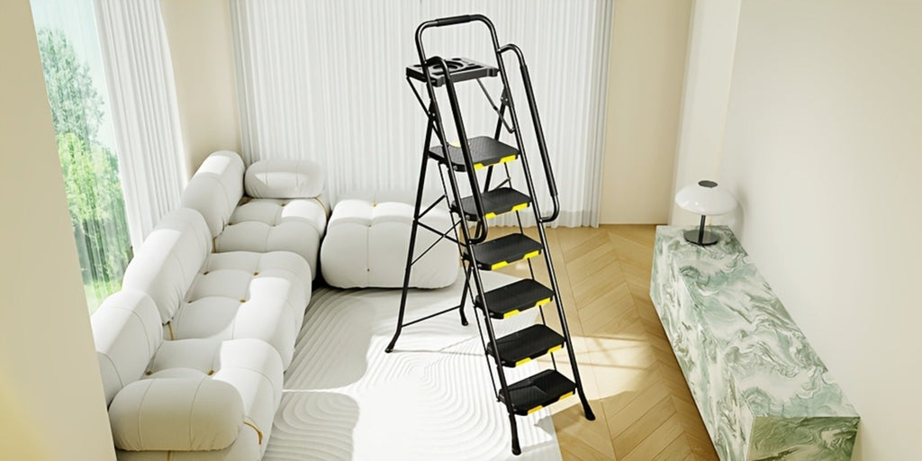 6 Step Ladder with Handrails & Tool Platform 800 LBS – Folding Step Stool Wide Pedal Steel Safety Ladder for Adults, Painting, Home, Garage & Outdoor Use – Auto Safety Lock, Compac - product image 12