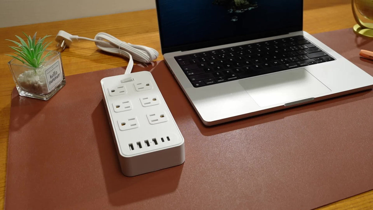 Charging Station Power Strip 18-in-1 with 12 AC Outlets 4 USB-A 2 USB-C Ports Surge Protector Flat Plug 5FT PVC Extension Cord Fire-Resistant for Home Office Travel Desk White Blac - product image 11