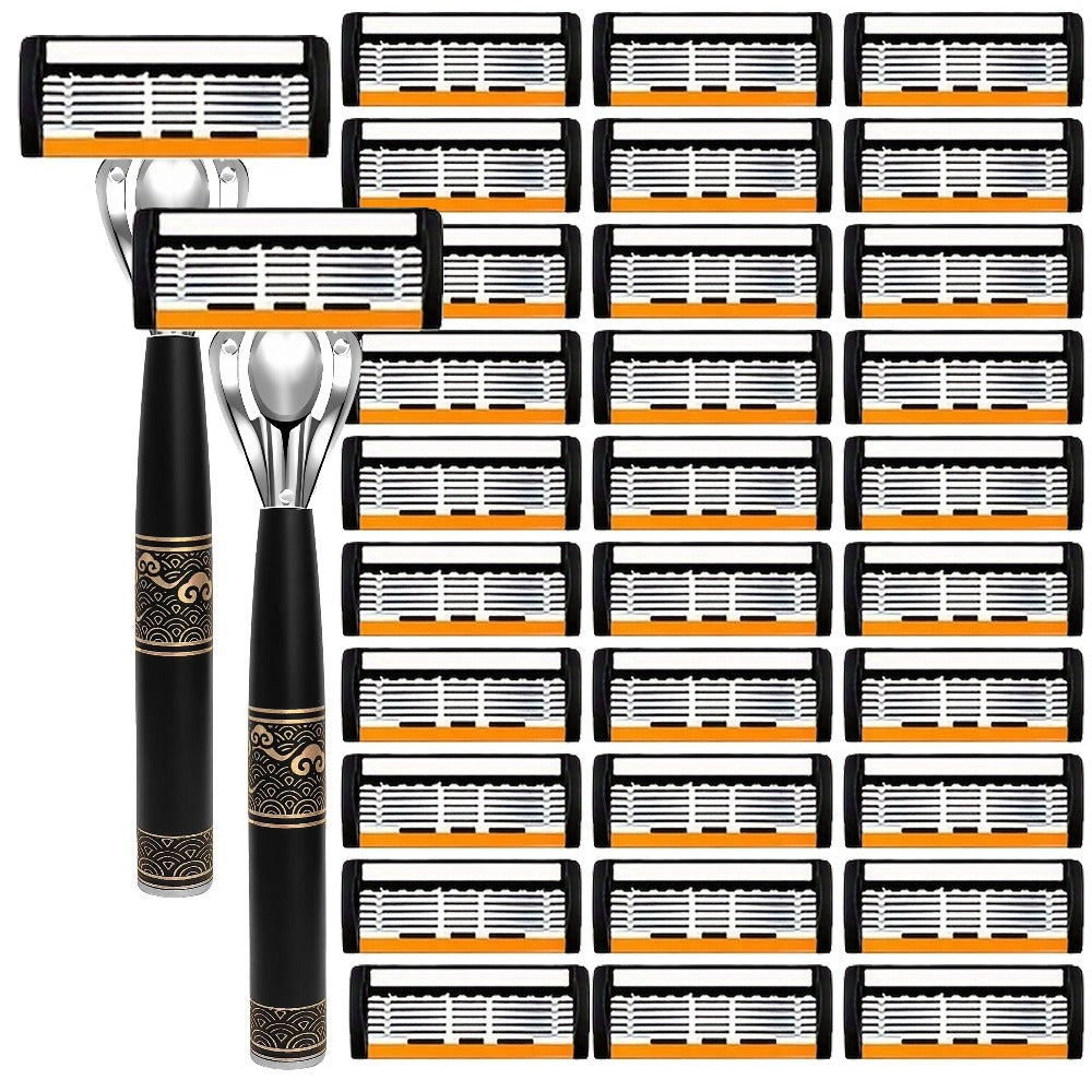 Men's Razor 6-Layer Blade Refill Kit with Handle Smooth Precise Shaving - Multiple Options 6 12 24 30 36 Blades Cartridge Razor Anti-Irritation Close Shave Grooming Gift for Men - product image