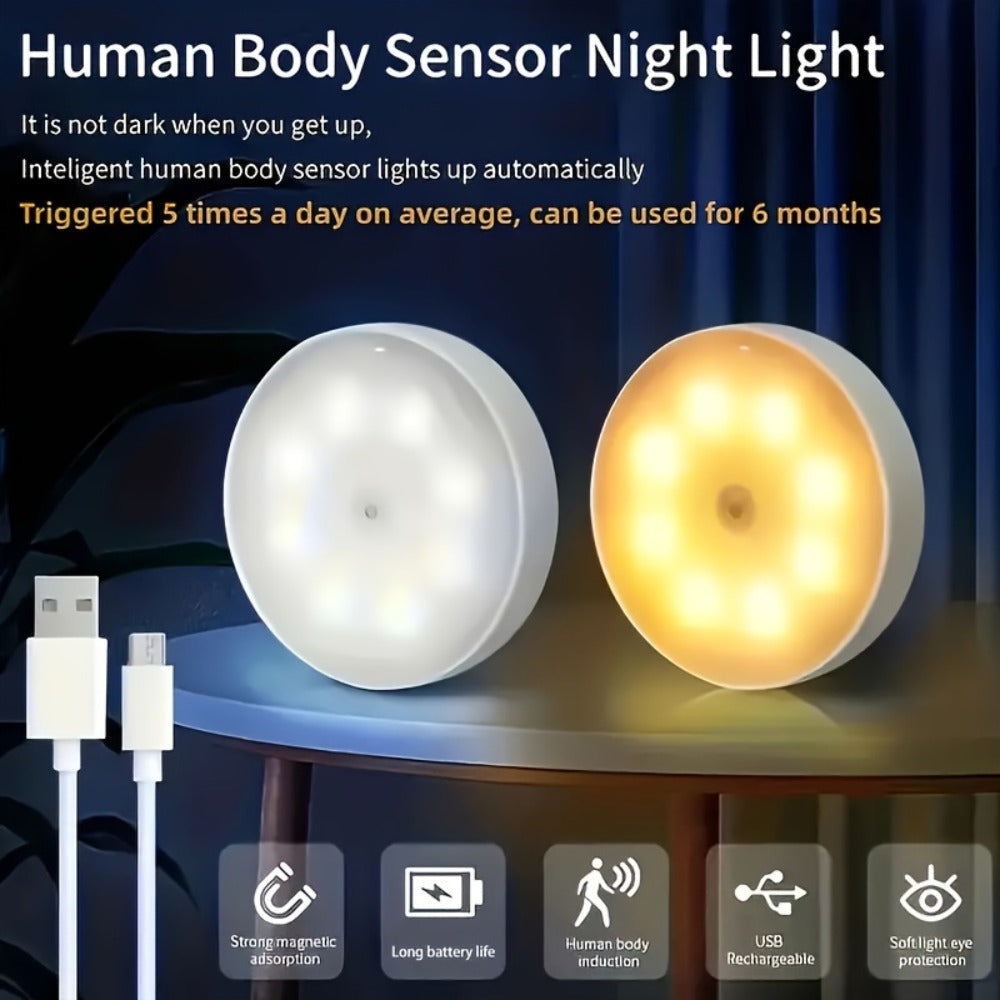 Motion Sensor Night Light 6 Pack Wireless Rechargeable 1000mAh - LED Step Lights with Motion & Light Sensor, Polished Plastic Sconce PVC Shade, Safe Night Lighting for Staircase Be - product image 9