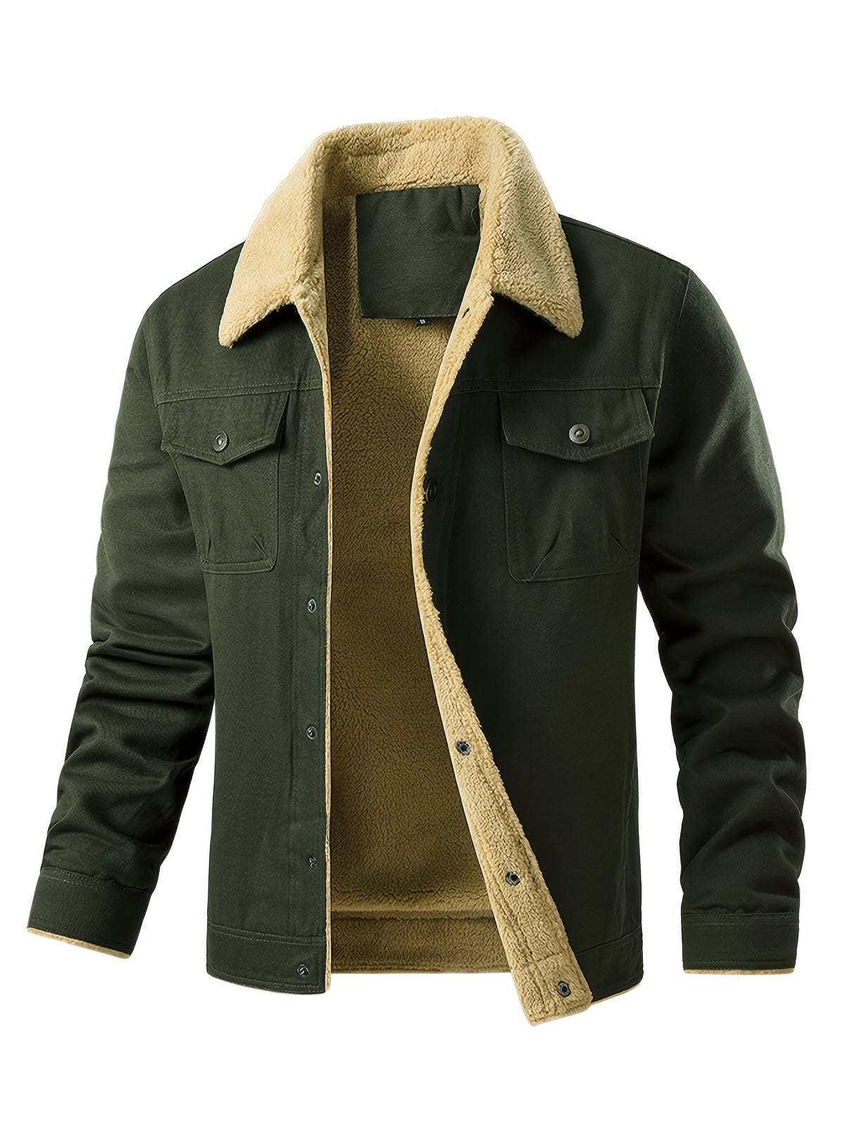 Men's Fashion Trendy Fleece-Lined Jacket, Casual Workwear Outerwear with Sherpa Collar, Button-Up, Multiple Pockets - product image 19