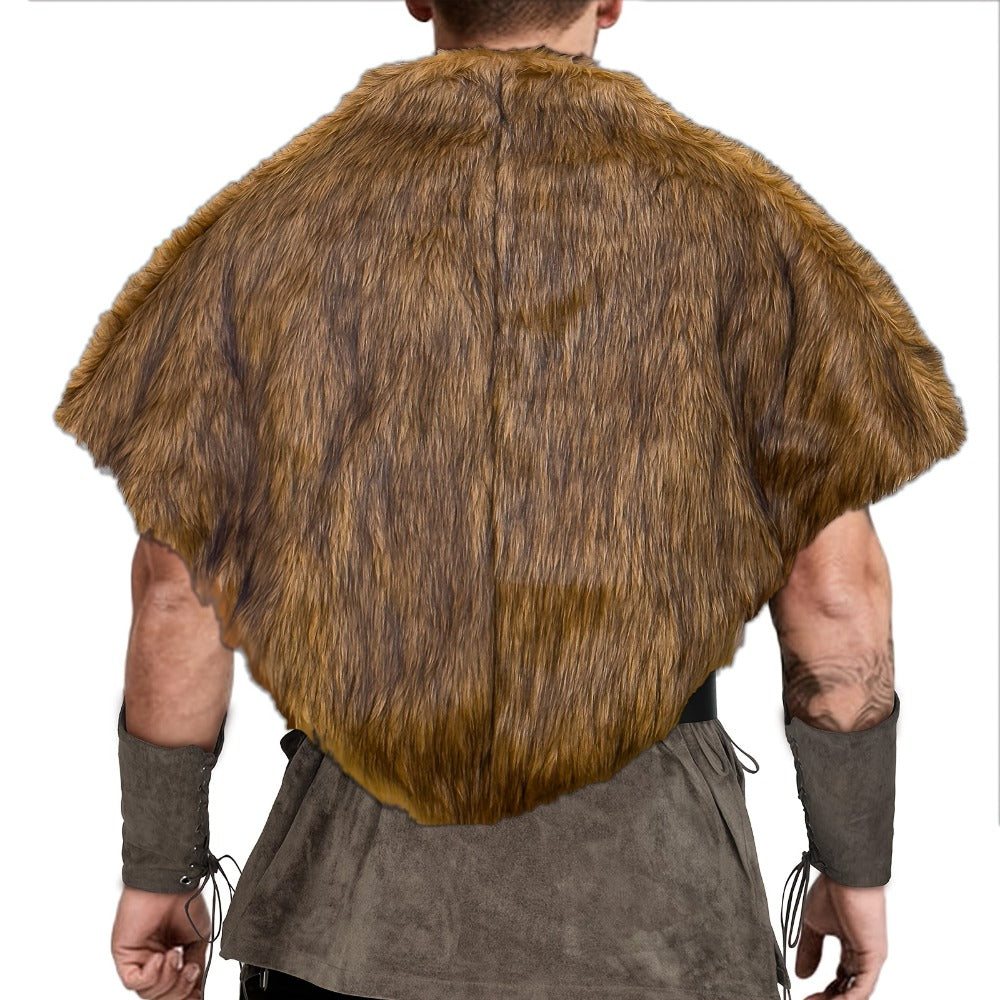 Faux Fur Shoulder Wrap for Men & Women, Halloween LARP Cosplay Renaissance Fair Norse Warrior Costume, Brown | Viking Wolf Fur Cloak & Medieval Mantle with - product image 3