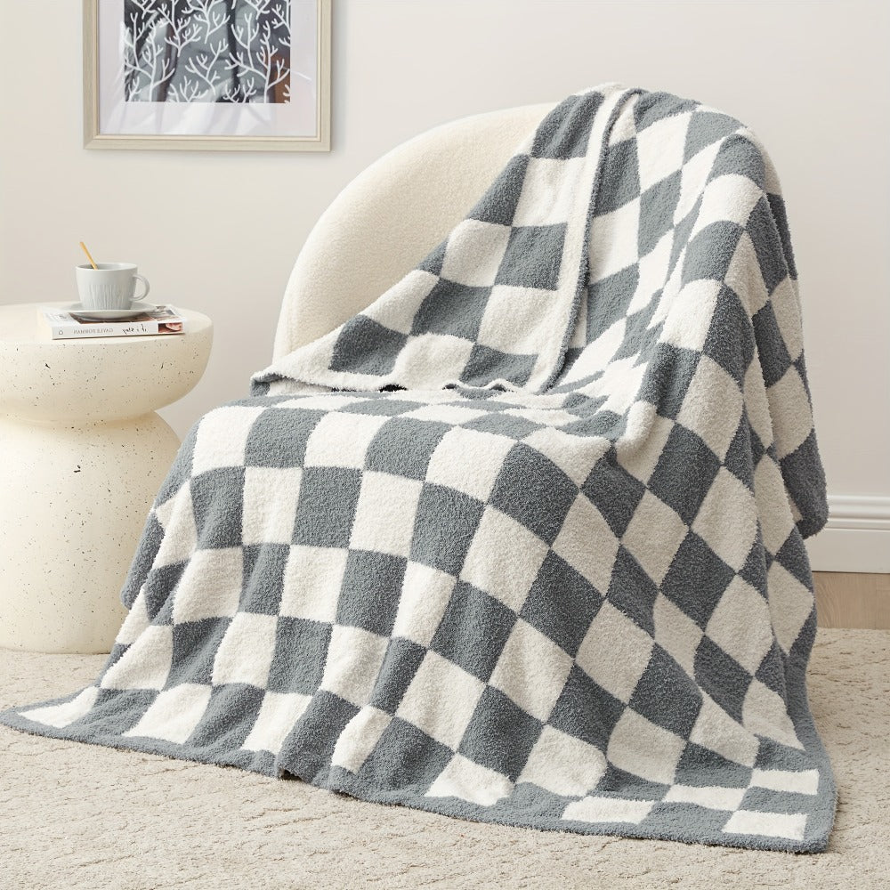 Jacquard Knit Checkered Blanket – Soft Cozy Fluffy Plaid Throw for Couch, Bed & Sofa, All Seasons, 4 Colors, Throw to King Size - product image 6
