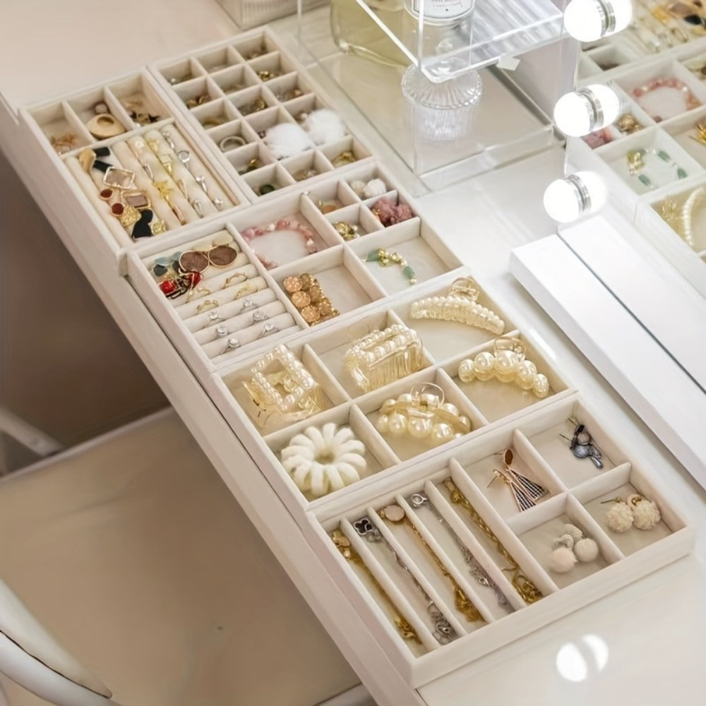 Stackable Jewelry Organizer Trays 6-Piece Set – Rectangular Multi-Compartment Drawer Inserts with Removable Dividers for Earrings, Rings, Necklaces & Bracelets – Tabletop Jewelry D - product image 6