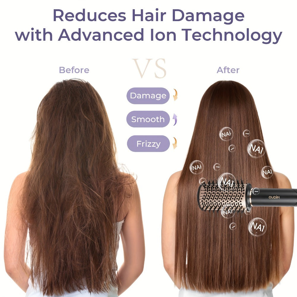 Hot Air Brush 6-in-1 Negative Ion Hair Dryer Brush & Styler 110000 RPM High-Speed Blow Dryer with Curling Iron Straightener Auto-Winding Curler Foldable Handle Storage Bag - product image 5