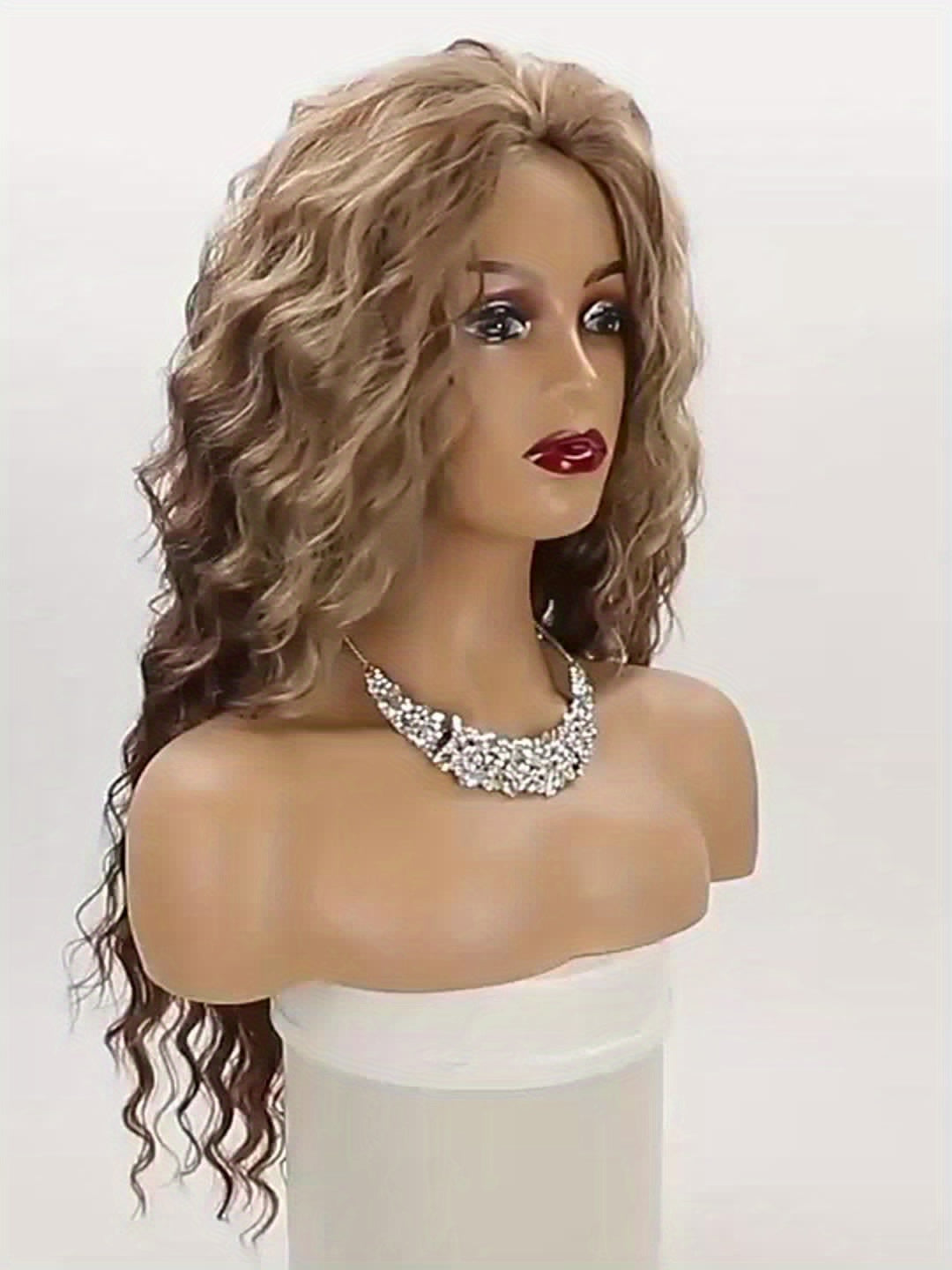 Ombre Dark Root Curly Wig Long Wavy 30 Inch Synthetic Middle Part Ash Blonde Brown Gradient Orange Voluminous Party Halloween Daily Wear Women - product image 9