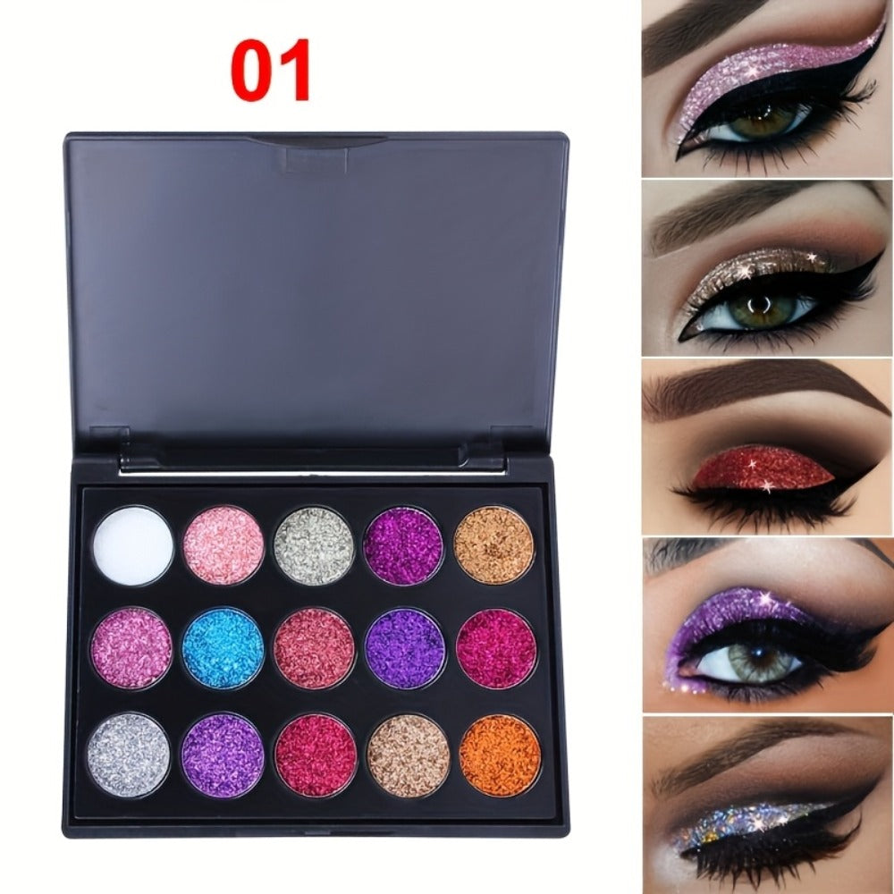 Glitter Eyeshadow Palette 2-Pack 15 Colors Each — Shimmer Metallic Sequin Foil Squalane-Infused High Pigment Eye Shadow Set for Stage Festival Party All Skin Tones Women - product image 3