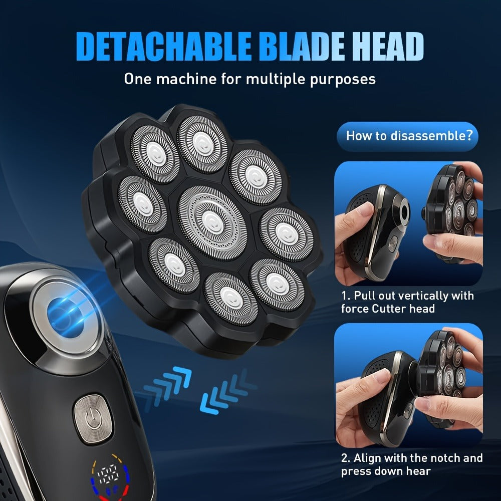 Bald Head Shaver for Men 5-in-1 Electric Razor Wet Dry with 7D 9D Floating Head Detachable Magnetic Blades Cordless Rechargeable Grooming Kit Gift for Dad Father - product image 10