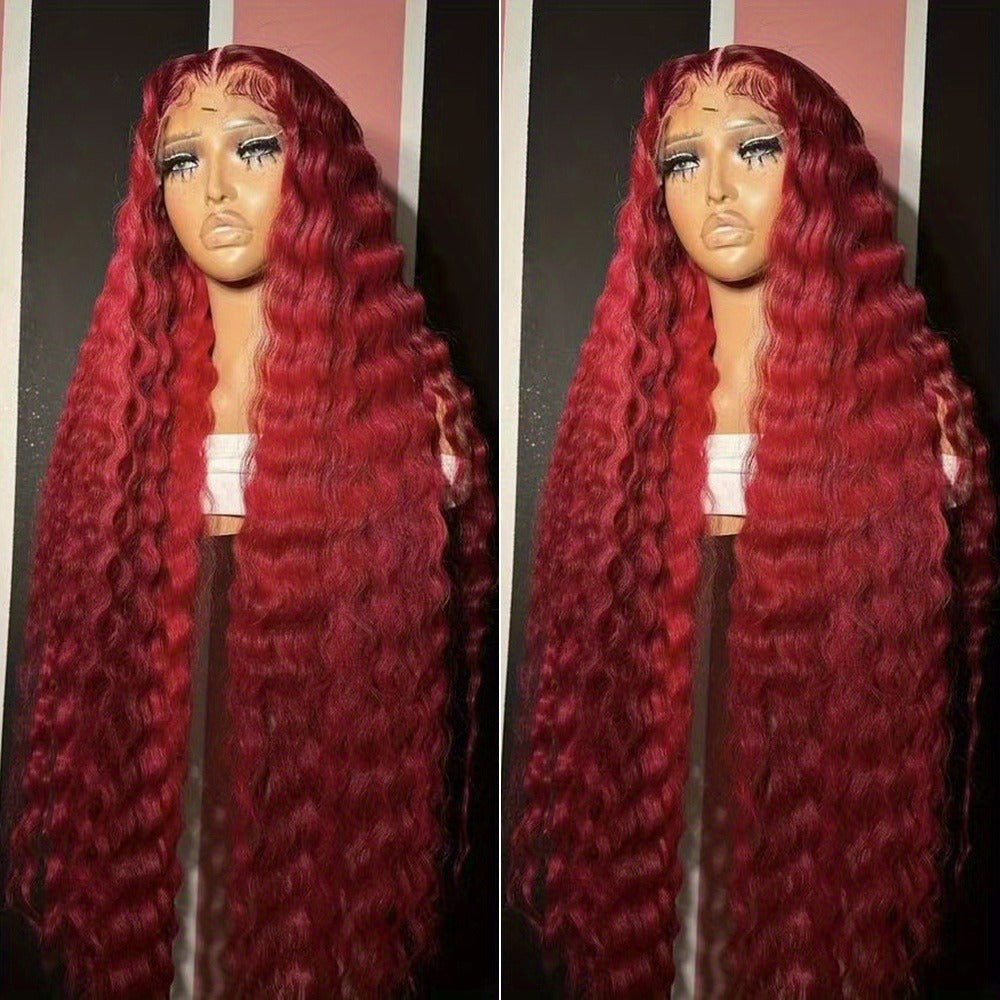 Curly Synthetic Lace Front Wig 13x4 Deep Part Loose Wavy Heat Resistant Glueless Pre Plucked 24 & 32 Inch Natural Black Highlight for Women Halloween Party Daily Wear - product image 7