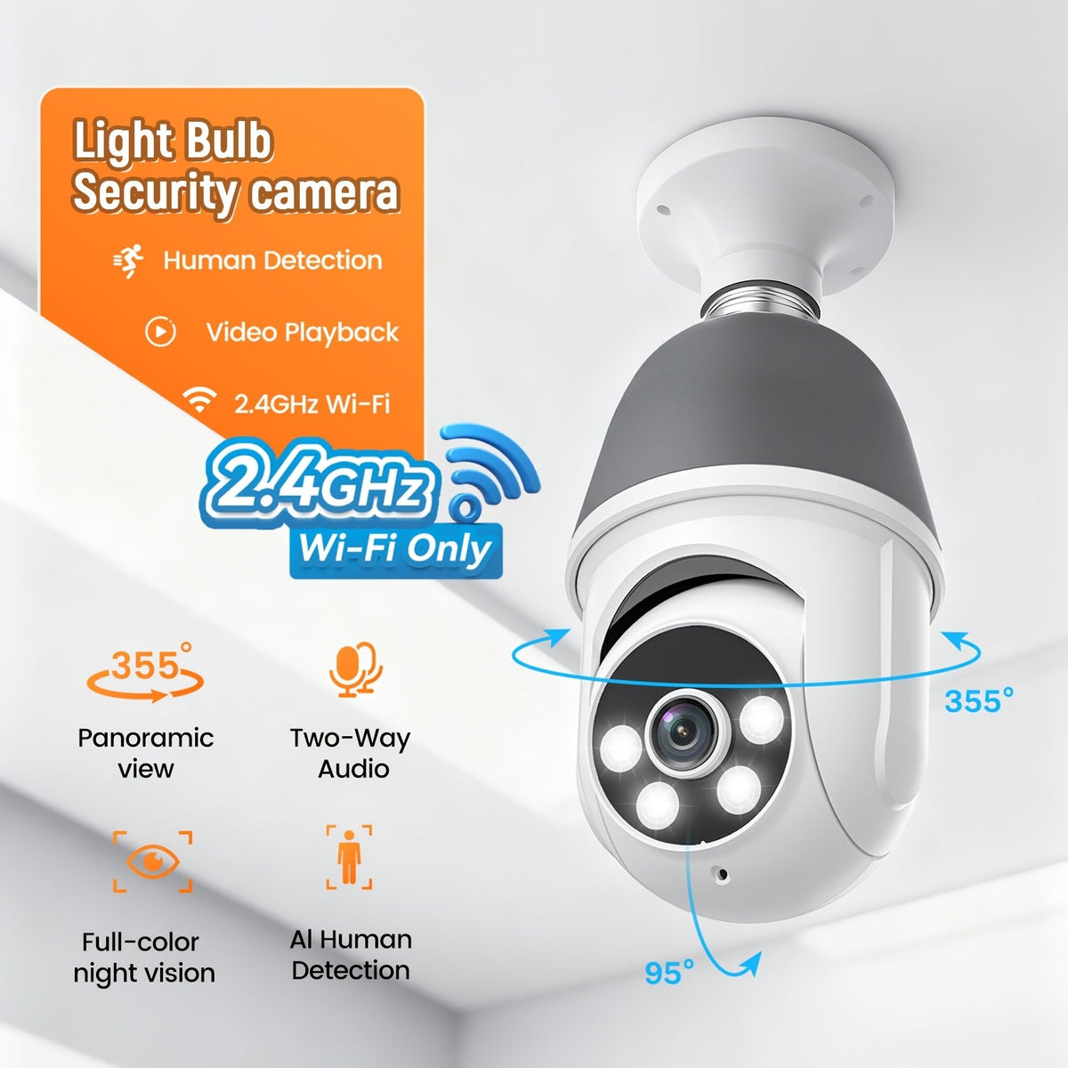 AI Auto Tracking Security Camera 360° Panoramic 1920P | Infrared Night Vision Two-Way Audio 2.4GHz USB Charging | Wireless Indoor Surveillance Camera Human Motion Detection - product image 13