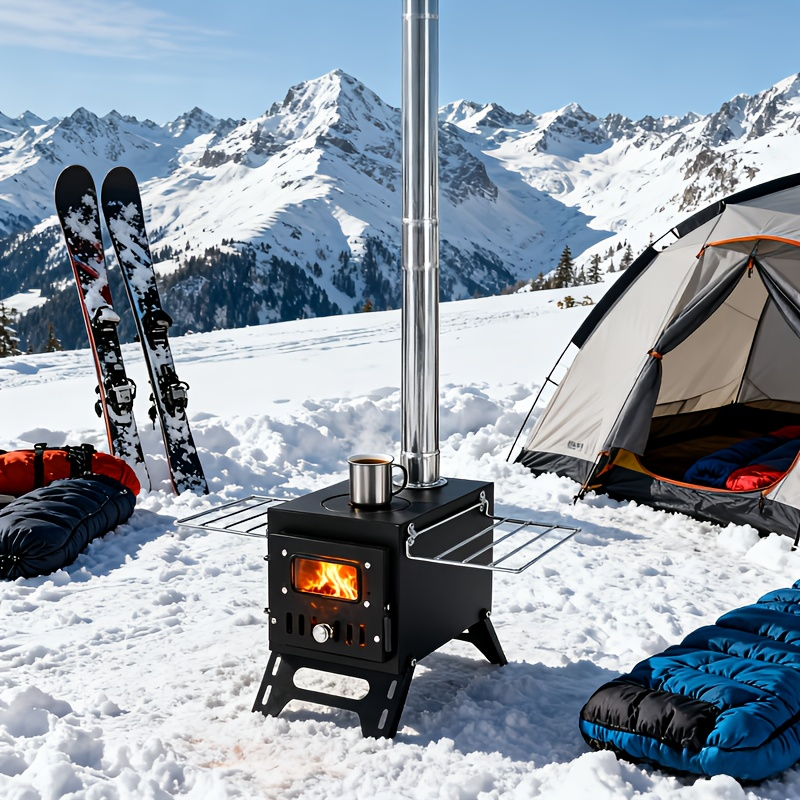 Outdoor Wood Burning Fireplace Stove Portable Camping Fire Pit Foldable Legs Carry Handle 5-Piece Chimney Pipe Complete Tool Set for Camping RV Patio Garden Winter Heating Party - product image 6