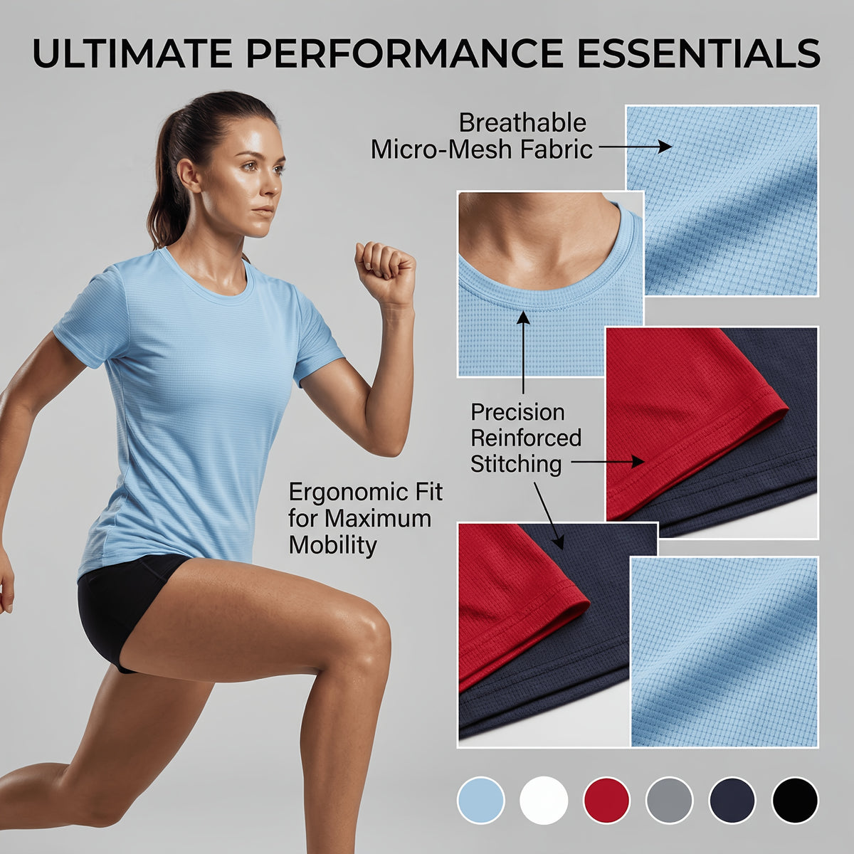 Women's 6-Pack Performance T-Shirts - Breathable, Moisture-Wicking, and Skin-Friendly for, Outdoor, and Everyday Comfort - product image 11