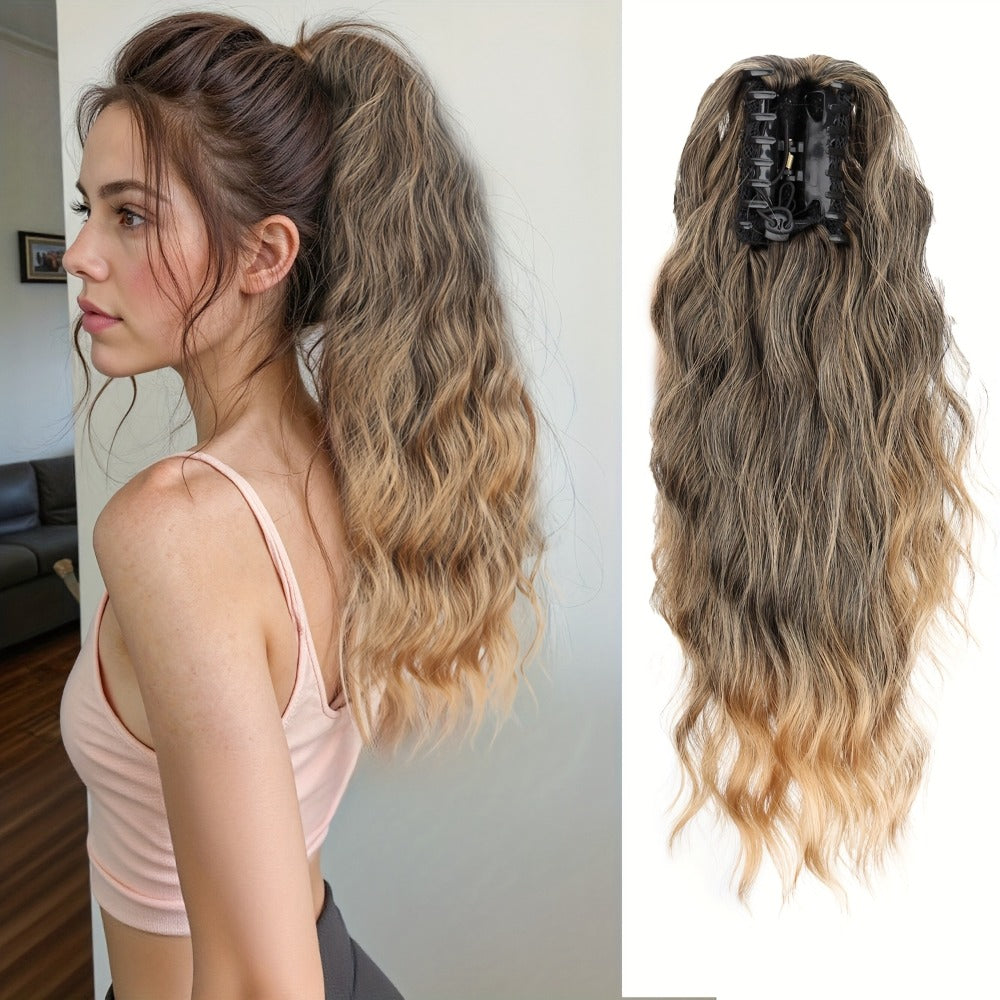 Water Wave Ponytail Extension 16 Inch Claw Clip – Heat Resistant Synthetic Voluminous Curly Hairpiece for Women | Daily Wear Party Wedding | Black Burgundy Brown Golden Multicolor - product image 10