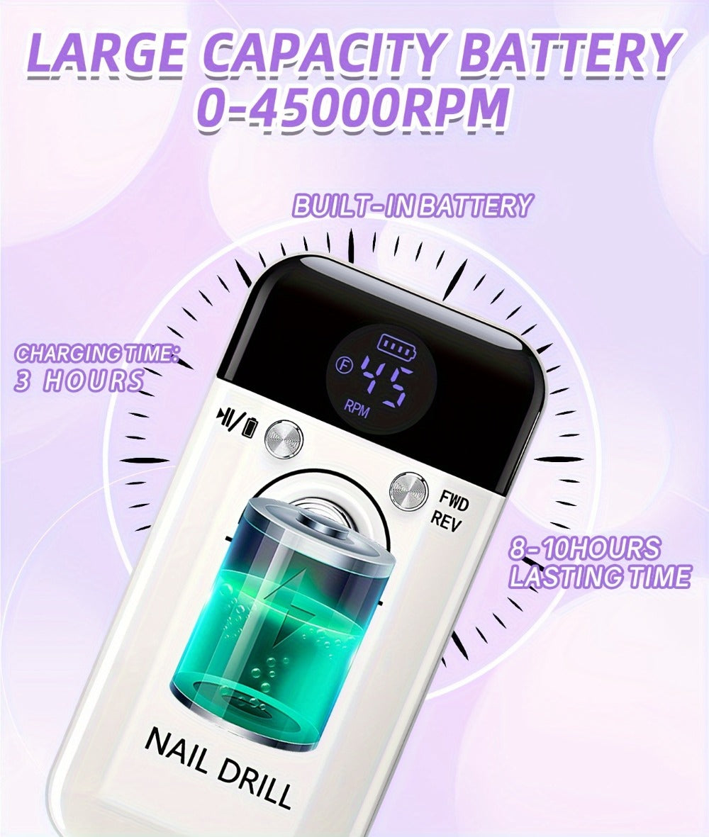 45000RPM Electric Nail Drill Machine Rechargeable Cordless with LCD Display Professional Nail File Drill for Acrylic Gel Nails Cuticle Removal Manicure Pedicure Polisher Home Salon - product image 13
