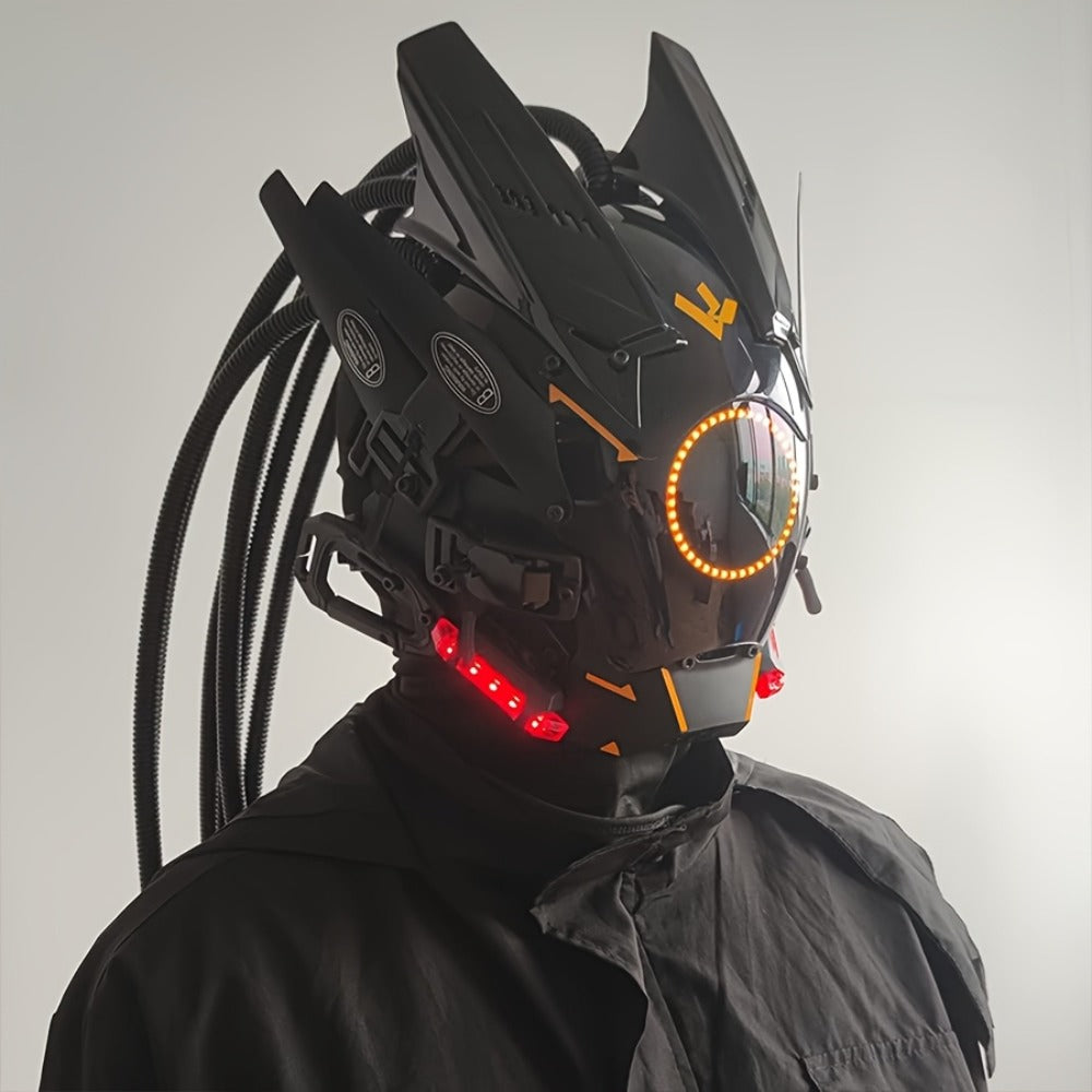 Futuristic Sci-Fi Mechanical Face Mask for Halloween, Cosplay, Music Festival & Rave Party, Blue Green Pink, Free Helmet Included, Adult Gift – LED Cyberpunk - product image 28