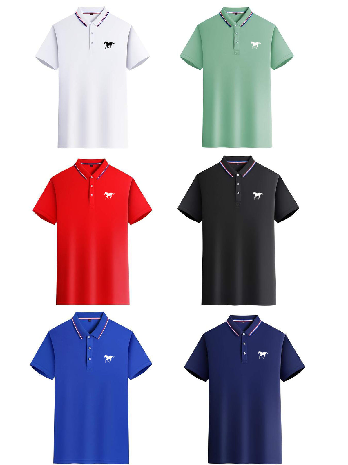 5pcs Men's Polo Shirt Set | Casual Fashion Loungewear | Solid Short Sleeve with Horse Print | Contrast Collar | Breathable Daily/Golf Shirt | Multiple Colors - product image 6
