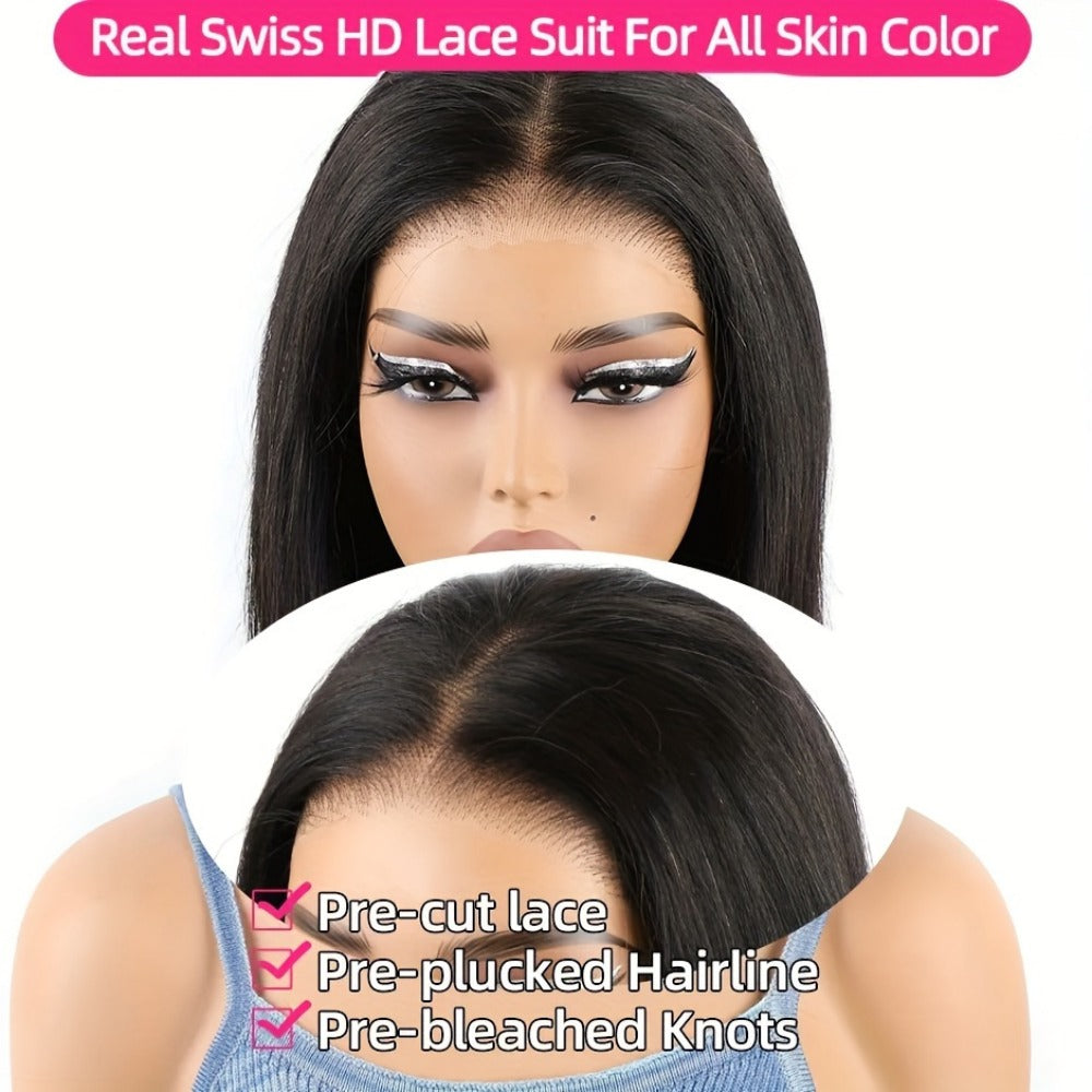 250% Density HD Lace Closure Wig Human Hair Straight Bob Glueless 4x4 Pre-Plucked Pre-Cut Natural Hairline Beginner Friendly 8-16 Inch Natural Black - product image 12