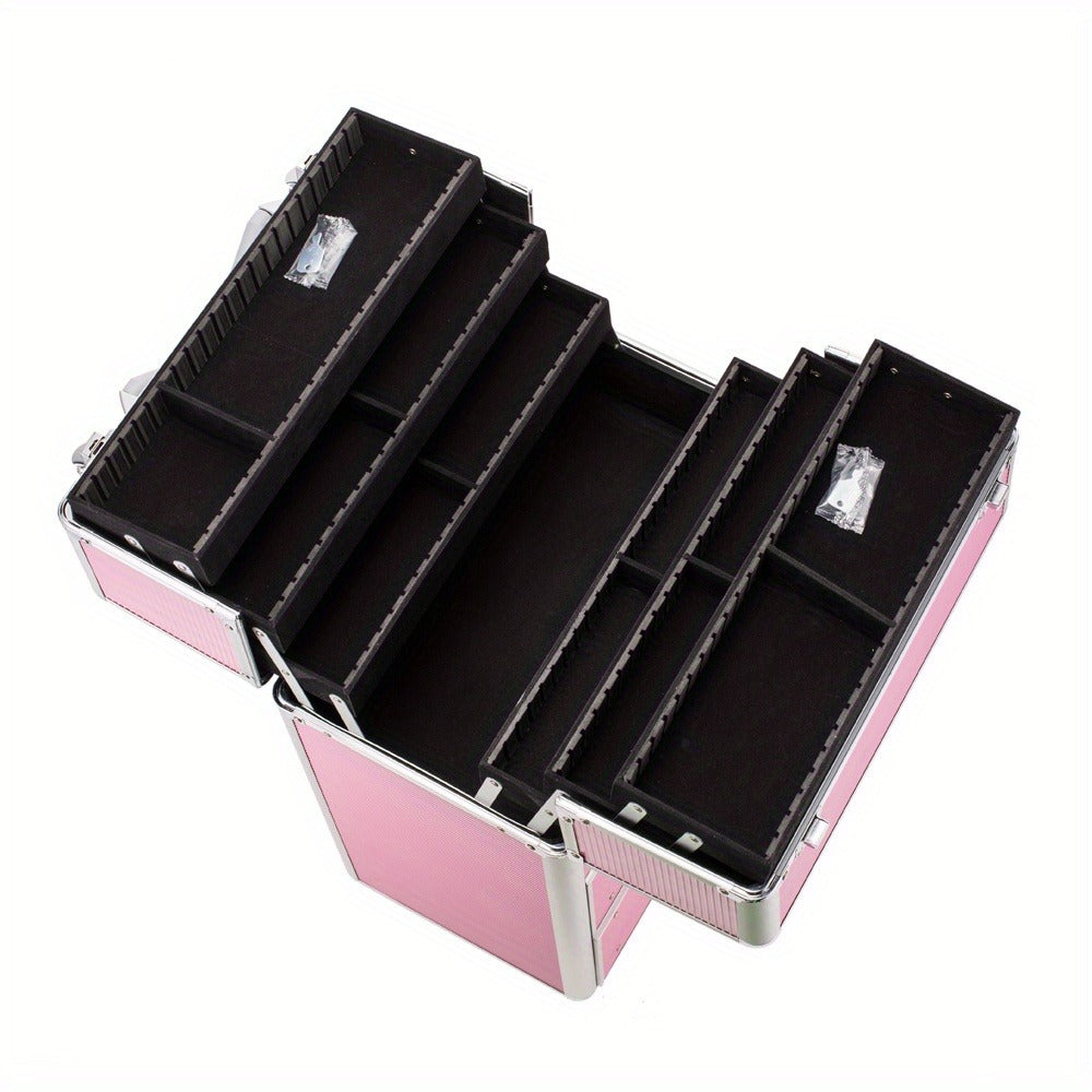 Makeup Train Case 4 Tier Lockable with Extendable Trays Large Capacity Cosmetic Organizer Box for Makeup Artists Salon Professional Beauty Storage Portable Travel Case Pink - product image 7