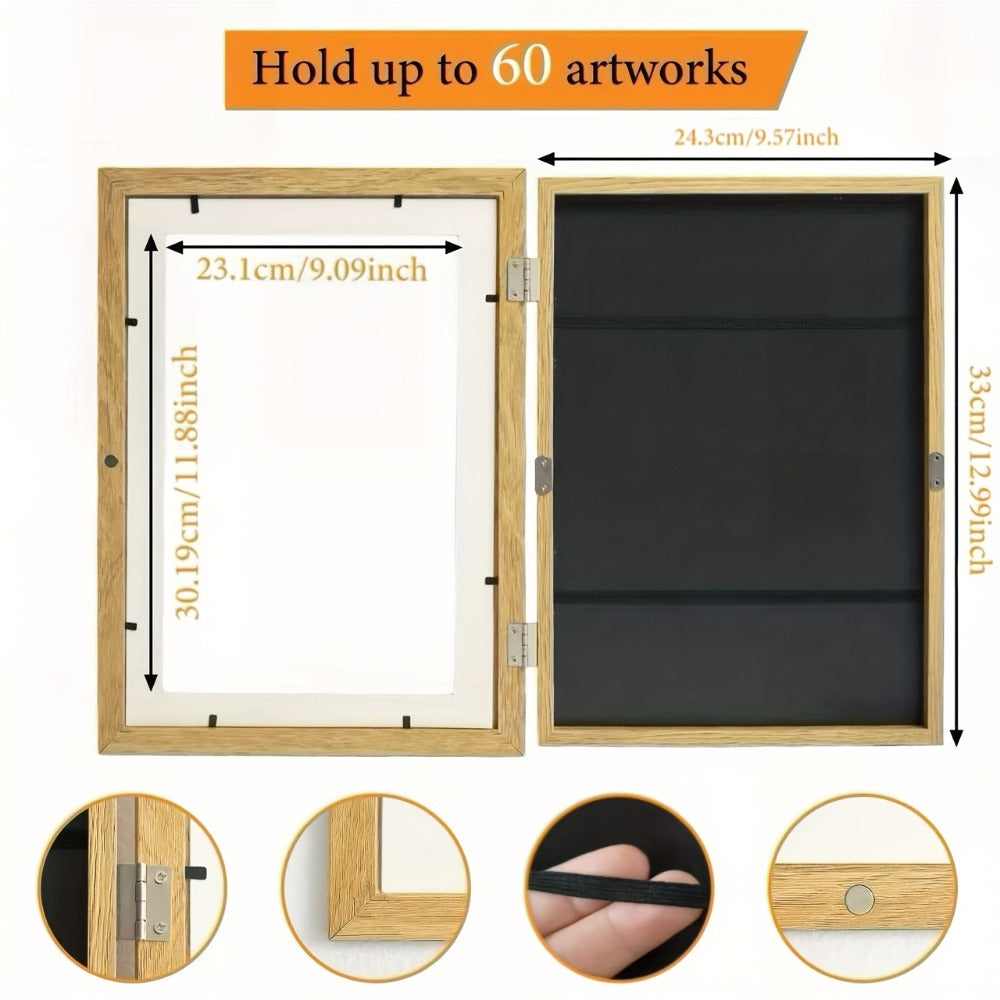 Kids Art Frames Front Opening Changeable Artwork Display Frames for Children Drawings Crafts Photos Wall Gallery - Set of 2 or 4, Black White Wood Grain - product image 2