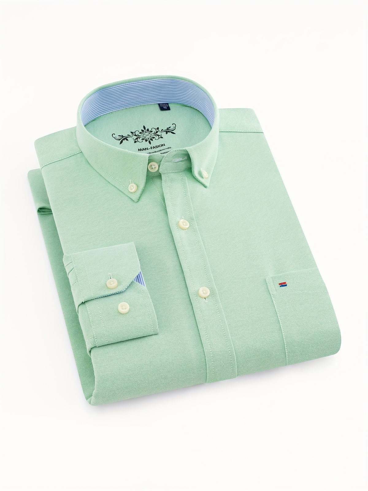 Men's Cotton Blend Dress Shirt, Casual Lapel Collar, Non-Stretch Solid Color, Regular Long Sleeve, Single Breasted Placket, Regular Fit, for Spring/Fall - product image