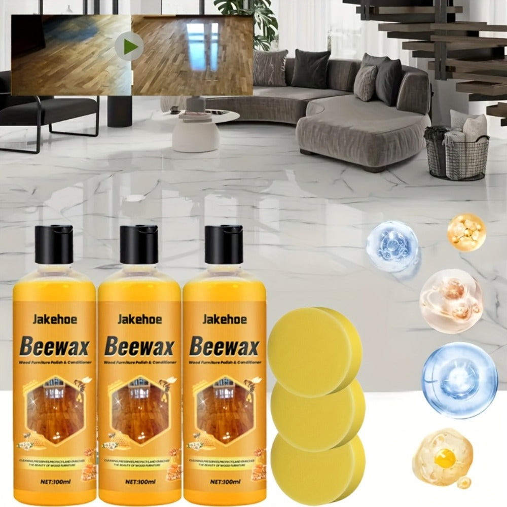 Beeswax Floor Cleaner & Polish - Natural Wood Floor Care Agent with Hydrogen Peroxide, Dust Prevention & Bright Polishing for Hardwood, Laminate & Tile Floors - product image