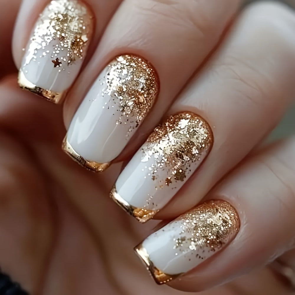 Press On Nails 216 Pieces 9 Boxes Soft Gel Short Square Full Cover Fake Nails Kit – French White Gradient Glitter Heart Matte False Nail Set for Women Girls - product image 7