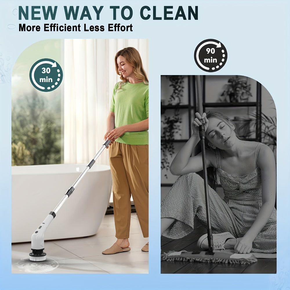 Telescopic Electric Cleaning Brush with Long Handle, 7-in-1 & 14-in-1 Multifunctional Power Scrubber Kit, Replaceable Brush Heads, Household Floor Kitchen Bathroom Tile Grout Scrub - product image 6