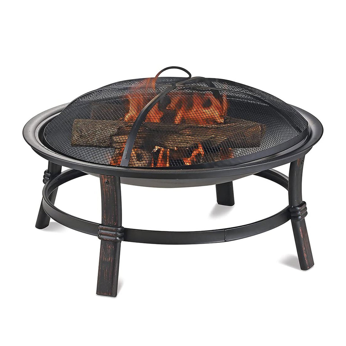 Wood Burning Fire Pit Bowl 29 Inch Outdoor Steel Fireplace with Spark Screen & Poker for Patio Backyard Deck Bonfire, Black - product image