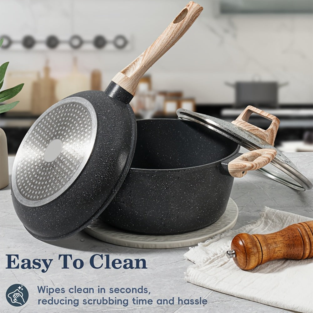 Pots and Pans Set 12-Piece Non-Stick Kitchen Cookware – Complete Cooking Set with Frying Pan | Durable Even-Heating Non-Stick Coating | Available in Black & White | Home Kitchen Es - product image 6