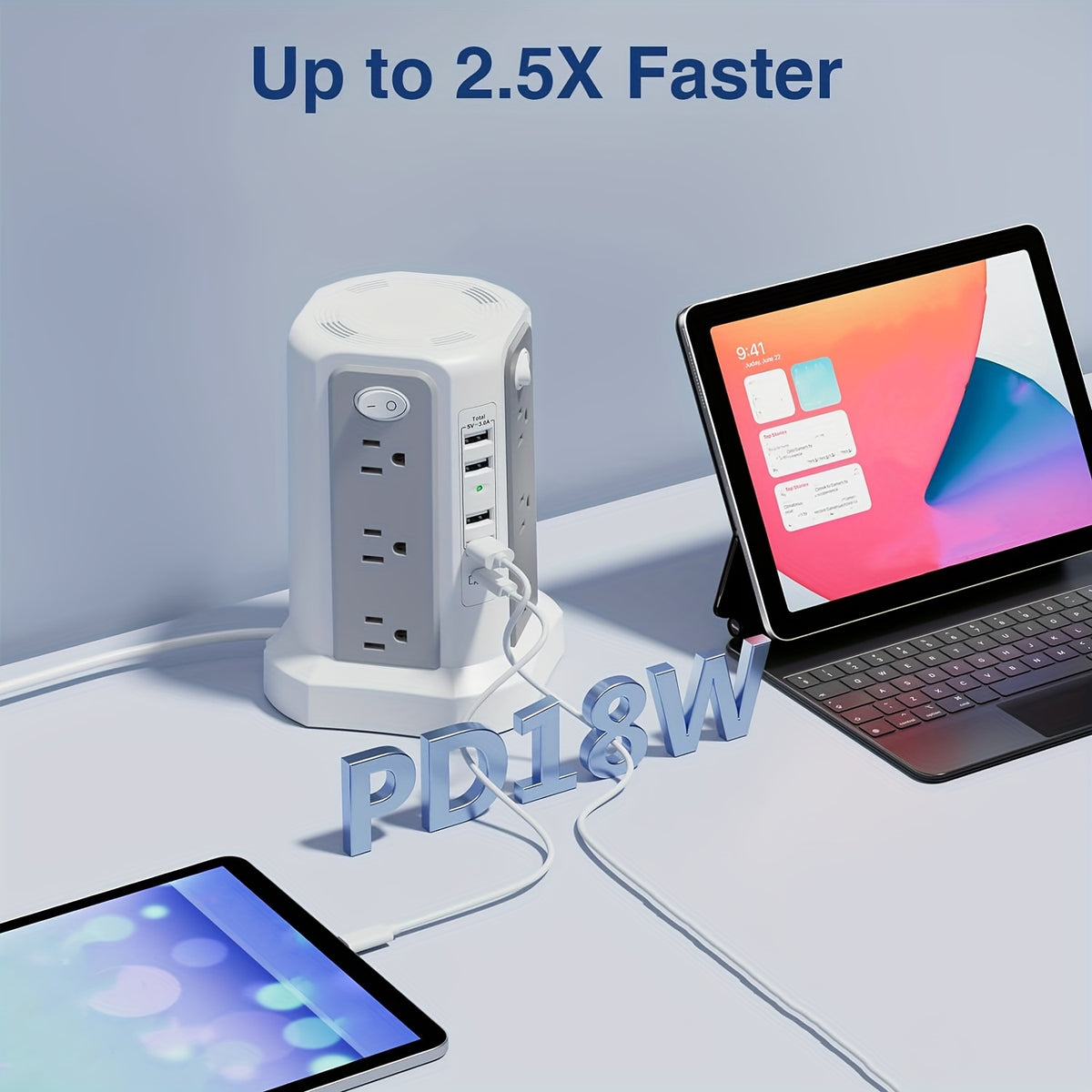 Level 4 Upgraded New Product Flat Plug 16 AC Outlets Power Strip Tower WithUSB/ USB C Port, Surge Protector Power Tower With 5 USB Charging Ports, Extension - product image 13