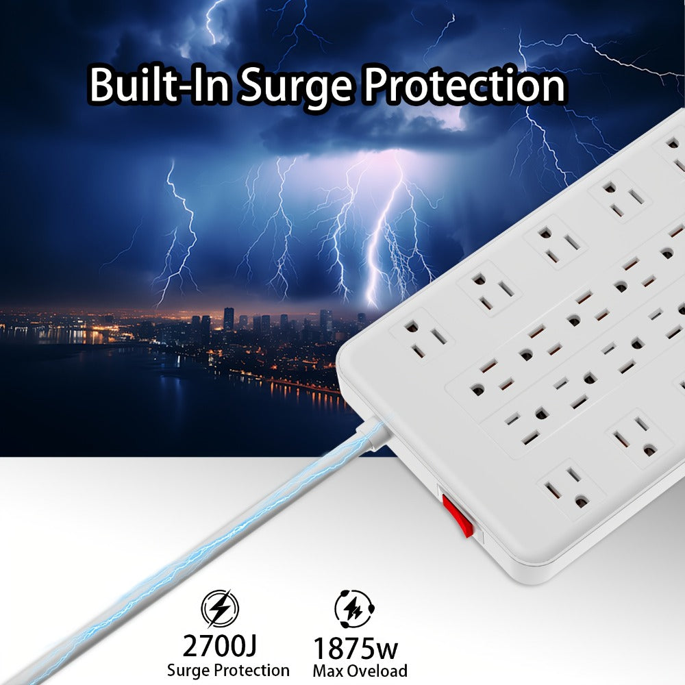 Surge Protector Power Strip with USB C Ports 22 AC Outlets 5 USB Ports - 6ft Flat Plug Extension Cord PD 20W Fast Charging 1875W 15A - Heavy Duty Wall Mount Under Desk Power Strip  - product image 7