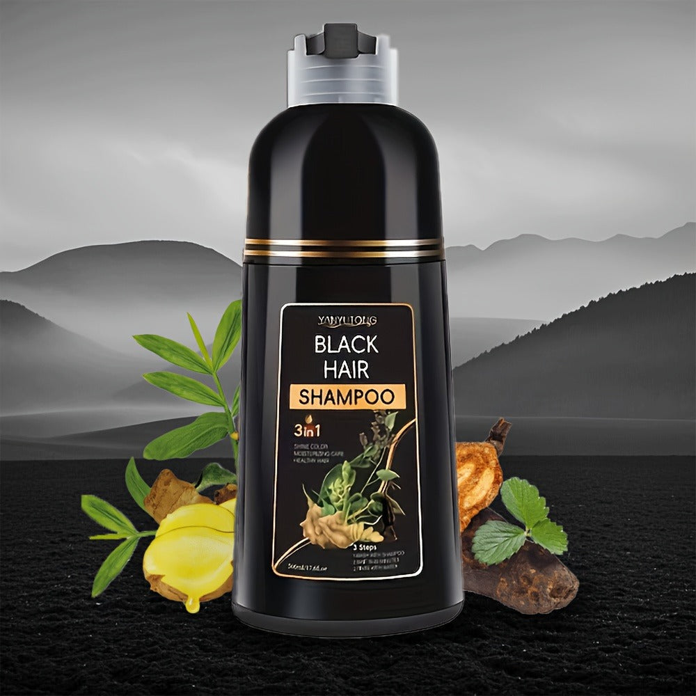 3-in-1 Black Hair Dye Shampoo & Beard Color Cleanser — Natural Herbal Formula, Fast Coloring, Long-Lasting, Gentle Moisturizing, All Hair Types, Men & Women, 500ml - product image