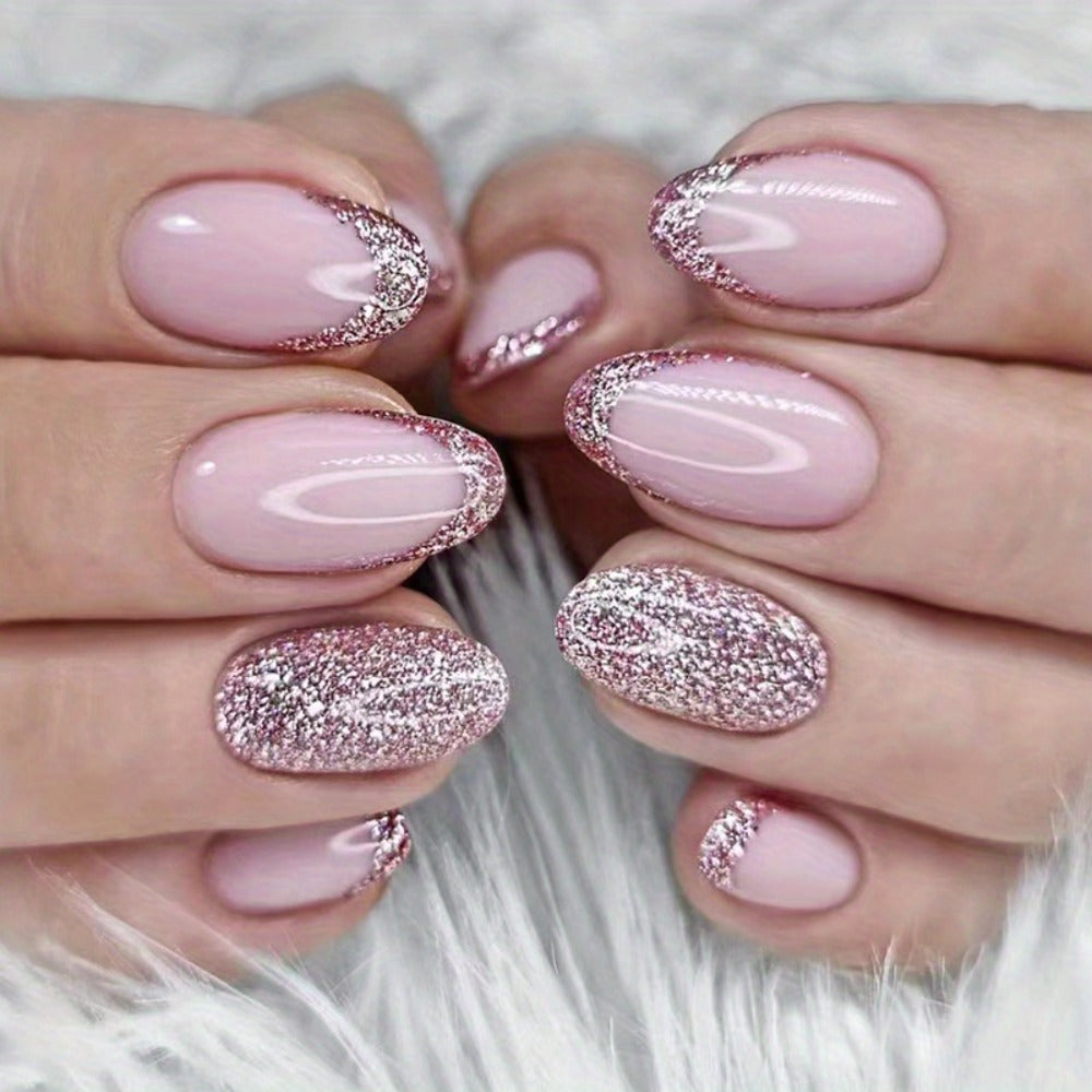 Glitter Sequin Press On Nails 120pcs Coffin Medium Length 5 Packs – Sparkling Pinkish Purple Glossy Full Cover False Nails | Glamorous Nail Art Kit for Women | Party Wedding Bridal - product image 7