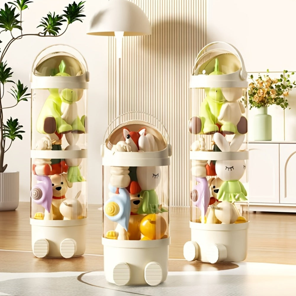 Transparent Toy Storage Bin 4-Layer Cylindrical Organizer for Stuffed Animals Dolls Plush Figurines - Dustproof Clear Display Bucket Easy Assembly for Kids Bedroom Living Room Play - product image