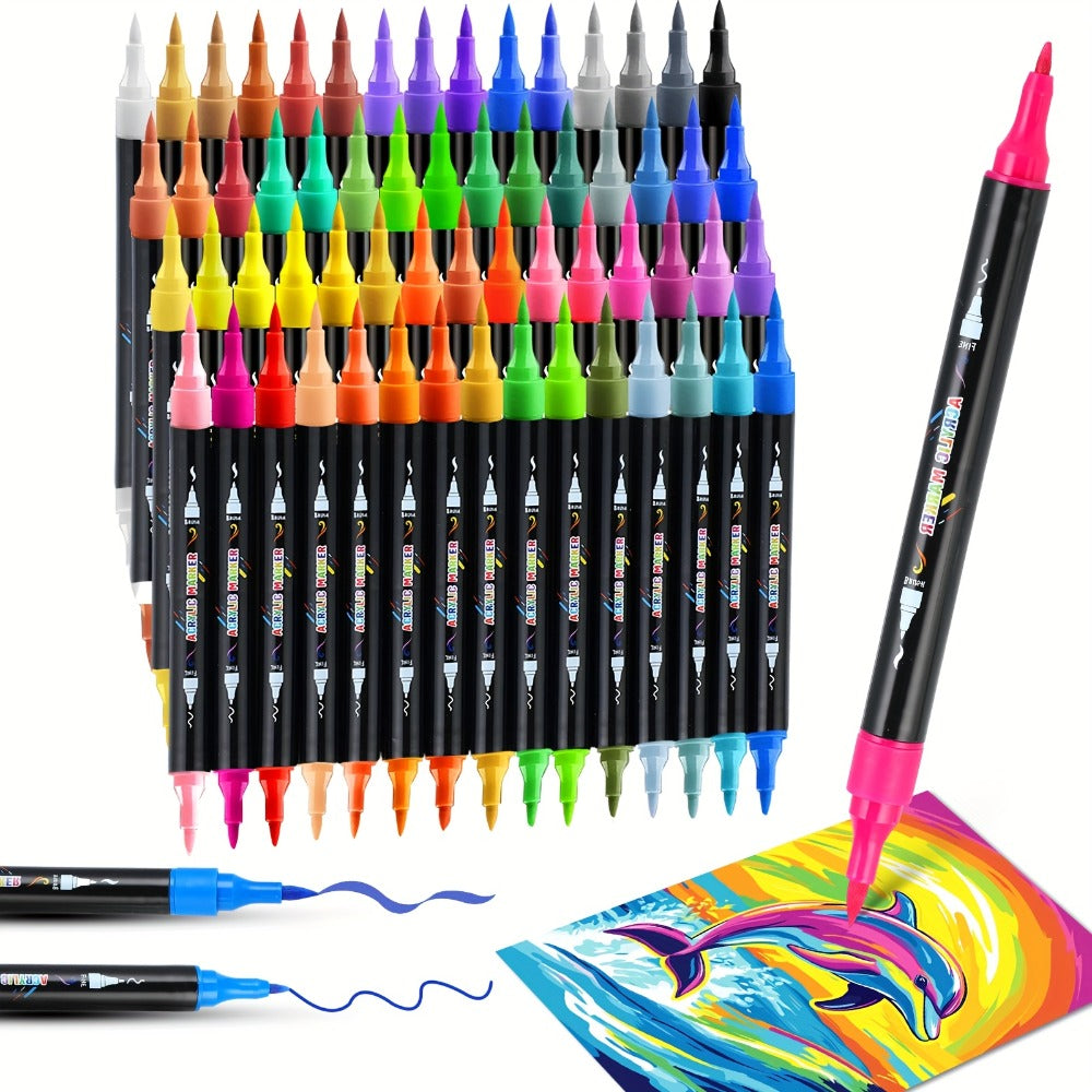 Opaque Waterproof Paint Pens for Wood Stone Rock Glass Ceramic Canvas Fabric Professional Artists Crafters Gift – Acrylic Paint Markers Brush & Fine Dual Tip 30 48 60 Colors