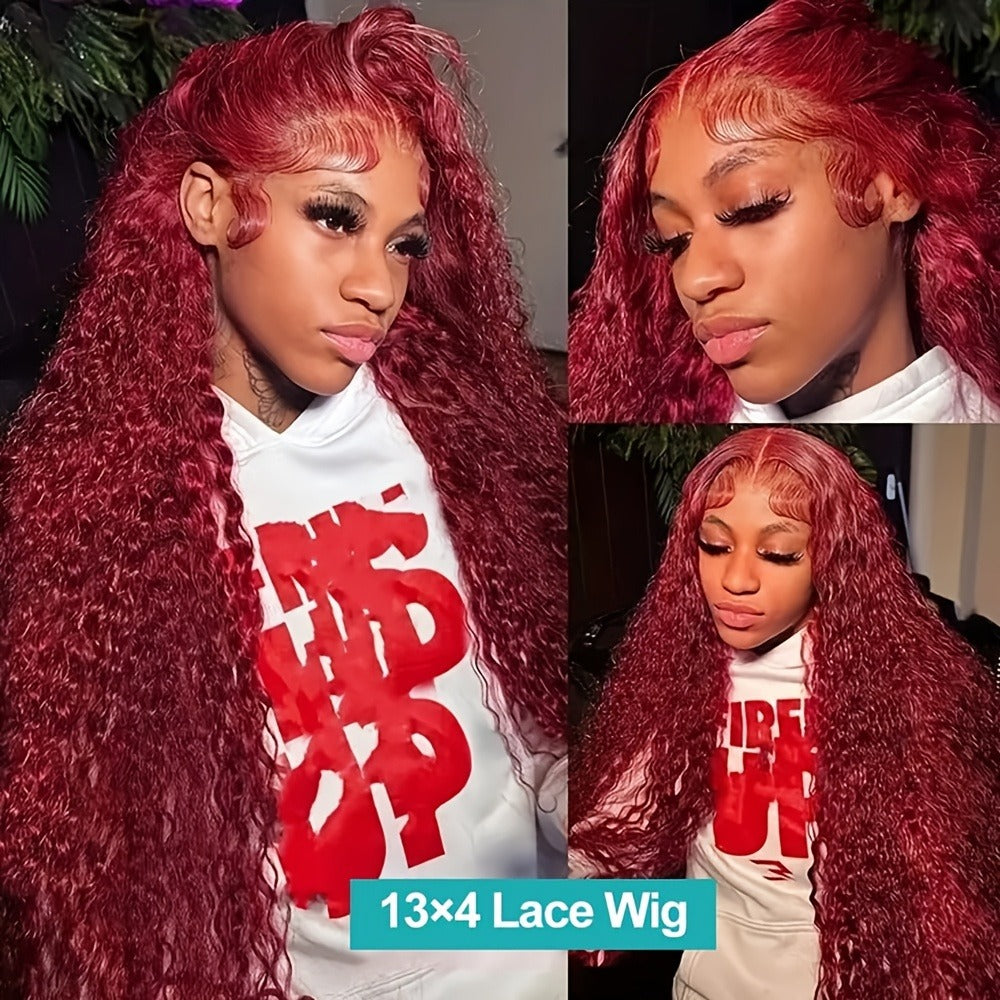 Red Curly Lace Front Wig 13x4 HD Transparent Lace Glueless 180% Density 24 Inch | Deep Curly Wet Wavy Ginger Orange Pre-Plucked Baby Hair Women - product image 4