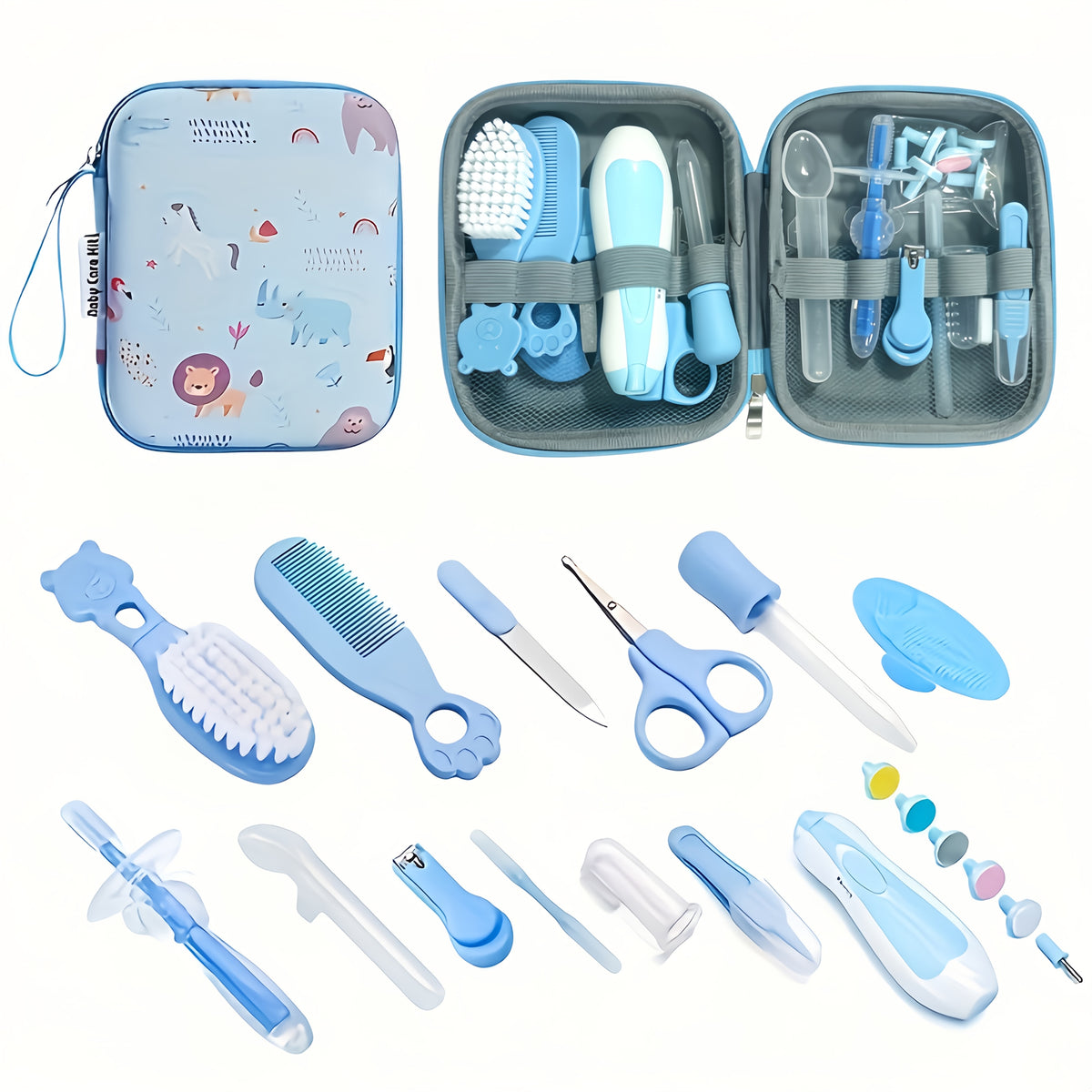 14pcs Healthcare Kit with Portable Case- Comprehensive Health & Grooming Set with Ear Spoon, Nail Clippers, Comb, Brushes & More, Perfect for Shower & Holiday Gifts, Accessories