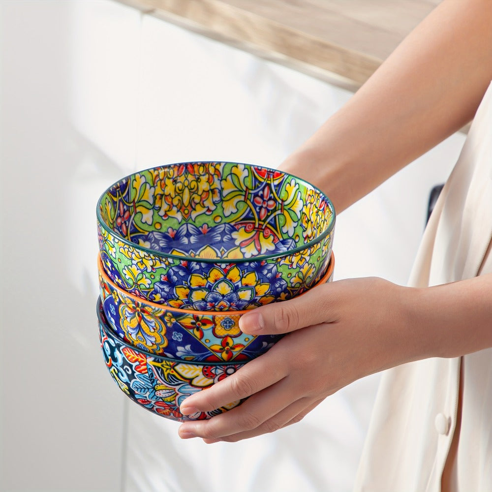 Cereal Bowl Set of 6 Bohemian Style 26oz – Colorful Ceramic Bowls for Cereal Soup Oatmeal Salad Ice Cream Pasta Microwave Dishwasher Safe Boho Kitchen Decor Gift for Home - product image 8
