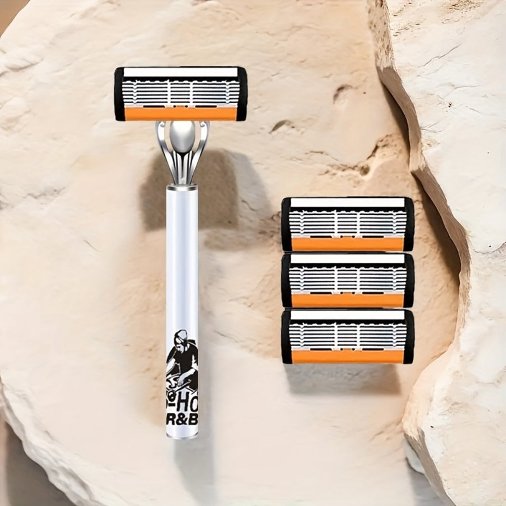 6-Layer Blade Men's Razor Set with Lubricating Strip 2 Handles & 36 or 72 Replacement Blades – Smooth Close Shave Contour-Fitting Ergonomic Manual Shaver for Men Daily Grooming - product image 6