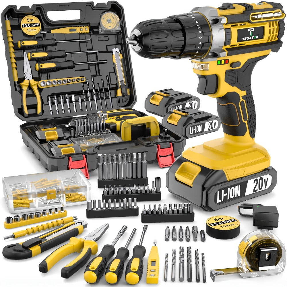 20V Cordless Drill Set Impact Power Drill 3/8 Inch Keyless Chuck 18+3 Clutch 45Nm Max Torque 2-Speed Work Light 2.0Ah Battery Fast Charger 136 148 PCS Kit - product image 10